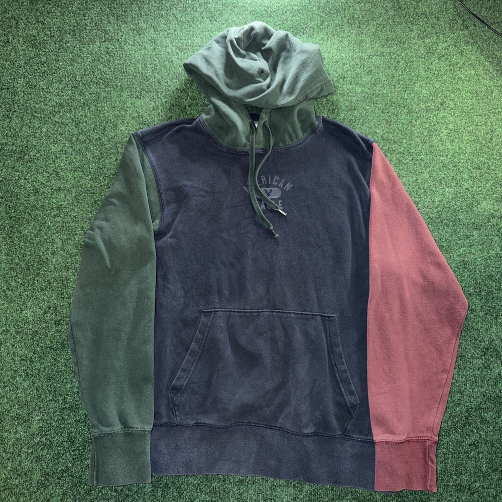 American Eagle Super Soft Hoodie Men's Medium Color Block Pullover Hoodie Y2K